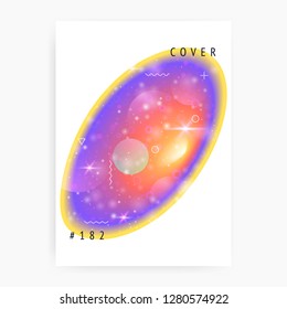 Astronomy flyer. Stellar, Solar science banner with planet, sun, deep fluid light. Holographic gradients. 3d magic dreamer unicorn sparkles. Astronomy flyer with galaxy shapes and star dust.