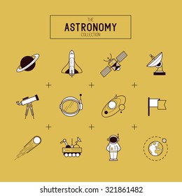 Astronomy Gold Vector Icon Set. 