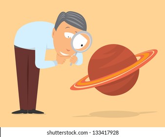 Astronomy / Guy examining saturn