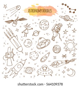 Astronomy Hand Drawn Illustrations. Vector astrology doodles.