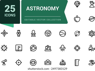 Astronomy icon collection. Set of icons related to space and astronomy. Outline symbols collection. Minimal Linear icon editable vector stroke illustration.