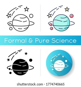 Astronomy icon. Natural science, space exploration. Linear black and RGB color styles. Planets discovery and study, universe researching. Celestial bodies isolated vector illustrations