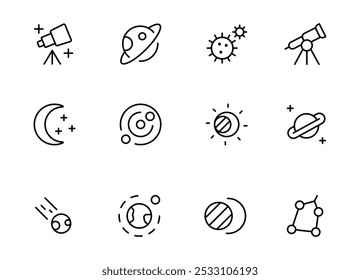 icono de astronomía, diseño de conjunto de Vectores del espacio exterior con trazo editable. Línea, sólido, línea plana, estilo delgado y conveniente para la página del Web, App móvil, UI, diseño de UX.