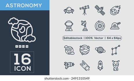  Astronomy icon. Restaurant line icons set. Vector illustration.