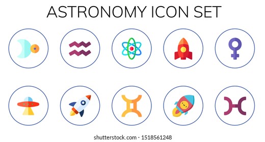 astronomy icon set. 10 flat astronomy icons.  Simple modern icons about  - moon, aliens, aquarius, rocket, science, gemini, venus, pisces
