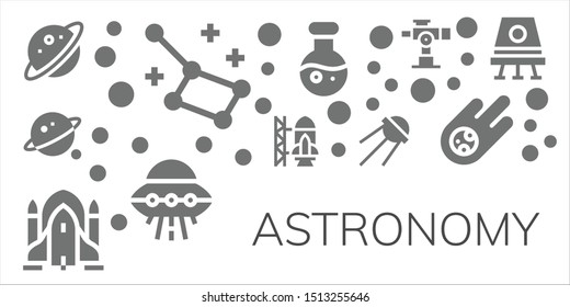 astronomy icon set. 11 filled astronomy icons.  Simple modern icons about  - Planet, Constellation, Orbit, Rocket ship launch, Rocket ship, Sputnik, Science, Ufo, Telescope, Meteorite