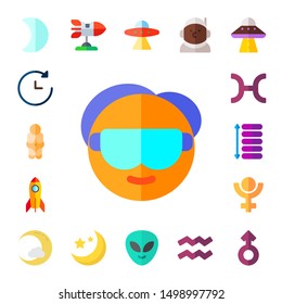 astronomy icon set. 17 flat astronomy icons.  Simple modern icons about  - moon, future, venus, scientist, rocket, pisces, spacing, pluto, crescent moon, aliens, alien, astronaut
