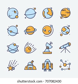 Astronomy icon set colorful flat vector
