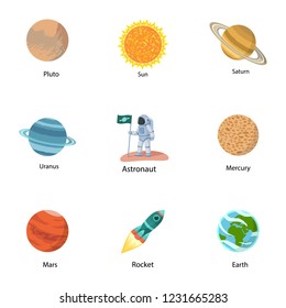 Astronomy icon set. Flat set of 9 astronomy vector icons for web design isolated on white background