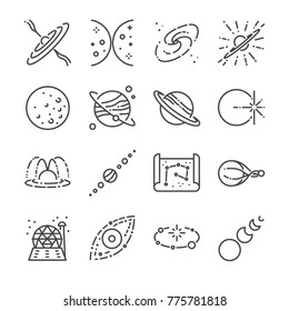 Astronomy Icon Set. Included The Icons As Stars, Space, Universe, Galaxies, Planet, Solar System And More.