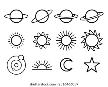 Astronomy icon set. Line design isolated on white background