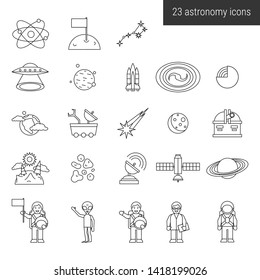astronomy icon set with spaceman star comet planet moon rocket ufo alien