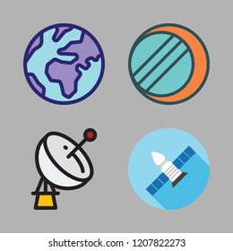 astronomy icon set. vector set about eclipse, satellite, satellite dish and planet earth icons set.