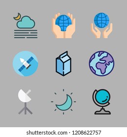 astronomy icon set. vector set about earth globe, planet earth, moon and satellite icons set.