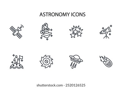 Conjunto de iconos de astronomía. Vector. Trazo editable. Signo de estilo lineal para uso Diseño web, logotipo. Ilustración de símbolo.