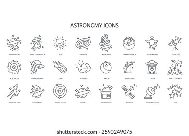 Astronomy icon set.vector.Editable stroke.linear style sign for use web design,logo.Symbol illustration