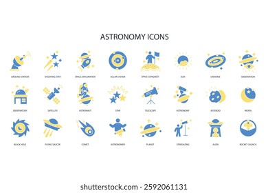 Astronomy icon set.vector.Editable stroke.linear style sign for use web design,logo.Symbol illustration