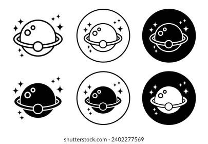 Astronomy icon. universe galaxy cosmos planet in milky way orbit of satellite vector sign. astronomy of star or lunar outer sphere  symbol. big bang theory of solar system exploration set