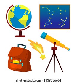 Astronomy Icon Vector. Telescope, Starry Sky, Falling Star, Constellations, Universe. Isolated Flat Cartoon Illustration