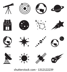 Astronomy Icons. Black Flat Design. Vector Illustration. 