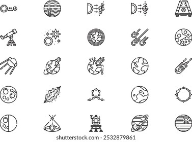 A coleção de ícones de astronomia é uma ilustração vetorial com traçado editável.