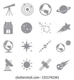 Astronomy Icons. Gray Flat Design. Vector Illustration.