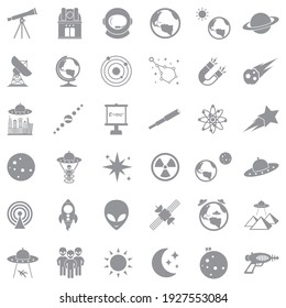 Astronomy Icons. Gray Flat Design. Vector Illustration.