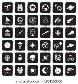 Astronomy Icons. Grunge Black Flat Design. Vector Illustration.