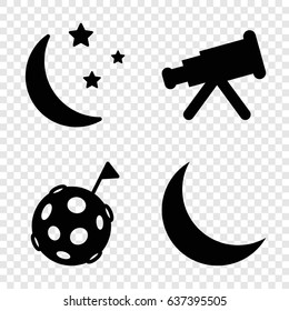 Astronomy icons set. set of 4 astronomy filled icons such as moon and stars, crescent, flag on moon