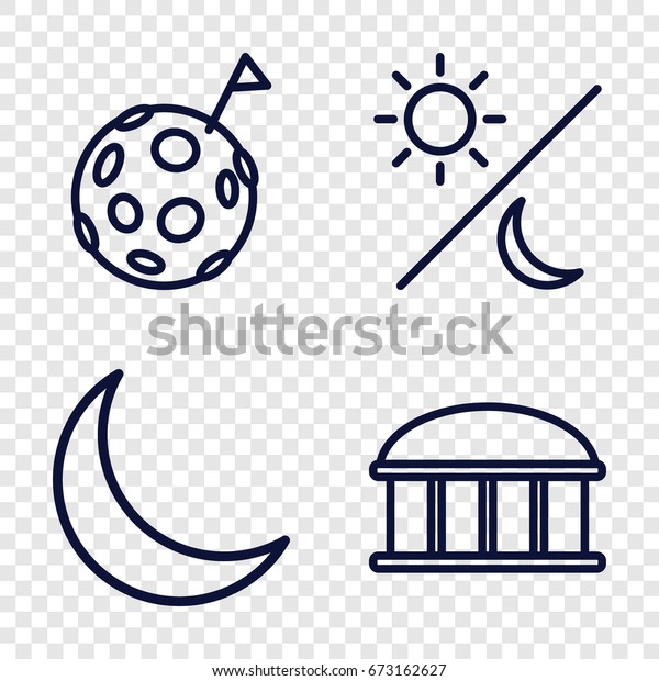 Astronomy icons set. set of 4\
astronomy outline icons such as observatory, crescent, sun and\
moon