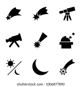 Astronomy icons. set of 9 editable filled astronomy icons such as falling star, telescope, observatory, crescent