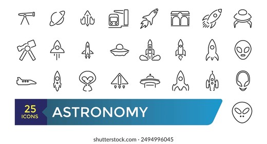 Astronomy icons set. Thin line web icon set. Collection and pack of linear web and ui icons. Editable stroke. Vector illustration.