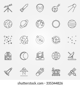 Astronomy icons set - vector line space symbols or science logo elements