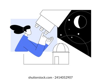 Astronomy isolated cartoon vector illustrations. Student deals with optical telescopes, making research in astronomy, studying the universe and stars, educational process vector cartoon.