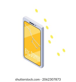 Astronomy isometric composition with smartphone and big dipper constellation scheme vector illustration