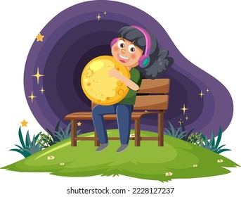 Astronomy kids in cartoon style illustration