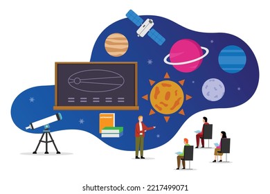 Astronomía lección 2d concepto de ilustración vectorial para banner, sitio web, ilustración, página de aterrizaje, volante, etc.