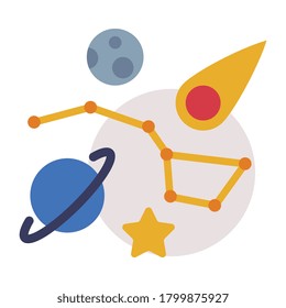 Astronomy Lesson Symbols, Education, Schooling and Learning Elements, Back to School Concept Flat Style Vector Illustration