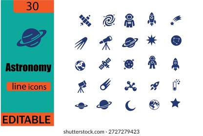 Conjunto de Ícones Editáveis de Linha de Astronomia