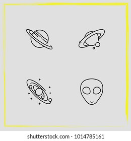 Astronomy line icon set alien, galaxy system and galaxy