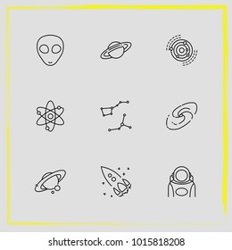 Astronomy line icon set alien, galaxy and  saturn planet