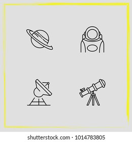 Astronomy line icon set astronaut, satellite and saturn planet