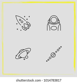 Astronomy line icon set astronaut, galaxy and rocket