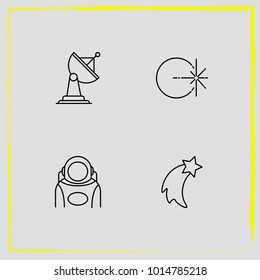 Astronomy line icon set astronaut, meteor shower and solar system 
