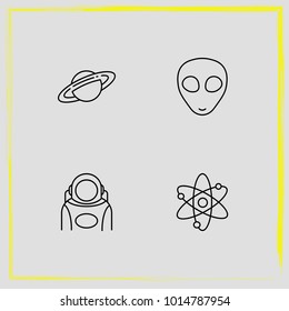Astronomy line icon set astronaut,  saturn planet and alien