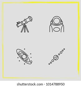 Astronomy line icon set astronaut, telescope and solar system 