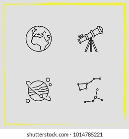 Astronomy line icon set constellation, telescope and planet