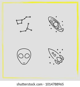 Astronomy line icon set constellation, rocket and galaxy system