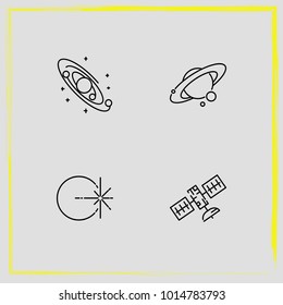 Astronomy line icon set galaxy system, satellite and galaxy