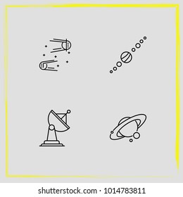 Astronomy line icon set galaxy, solar system  and rocket